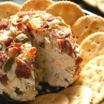 Jalapeno Popper Bacon Cheese Ball with crackers.