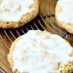 Old Fashioned Iced Oatmeal Cookies on a cooling rack,