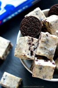 Oreo Fudge in a white bowl.