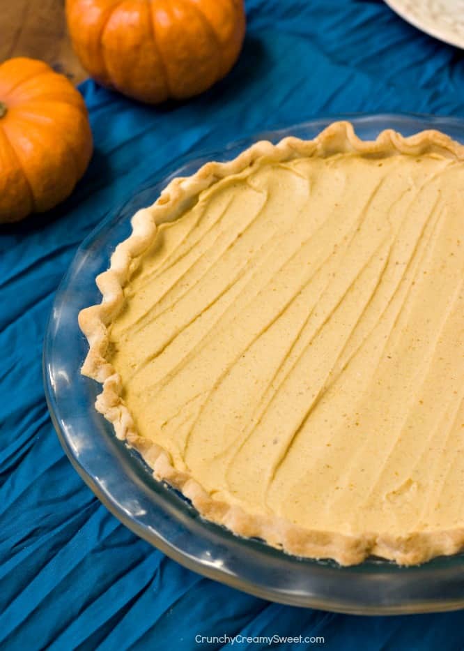 Pumpkin Mousse Pie on a blue napkin.