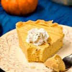 Pumpkin Mousse Pie slice on a plate.