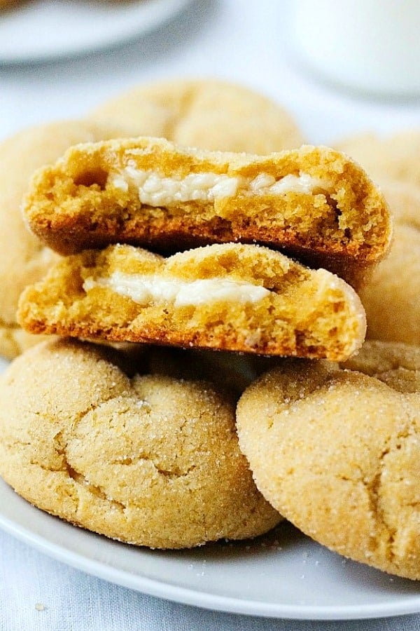 Cheesecake Filled Snickerdoodles on a plate.