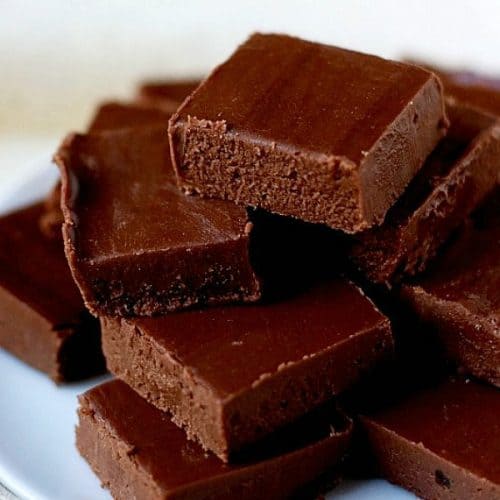 Microwave Mocha Fudge pieces on a plate.