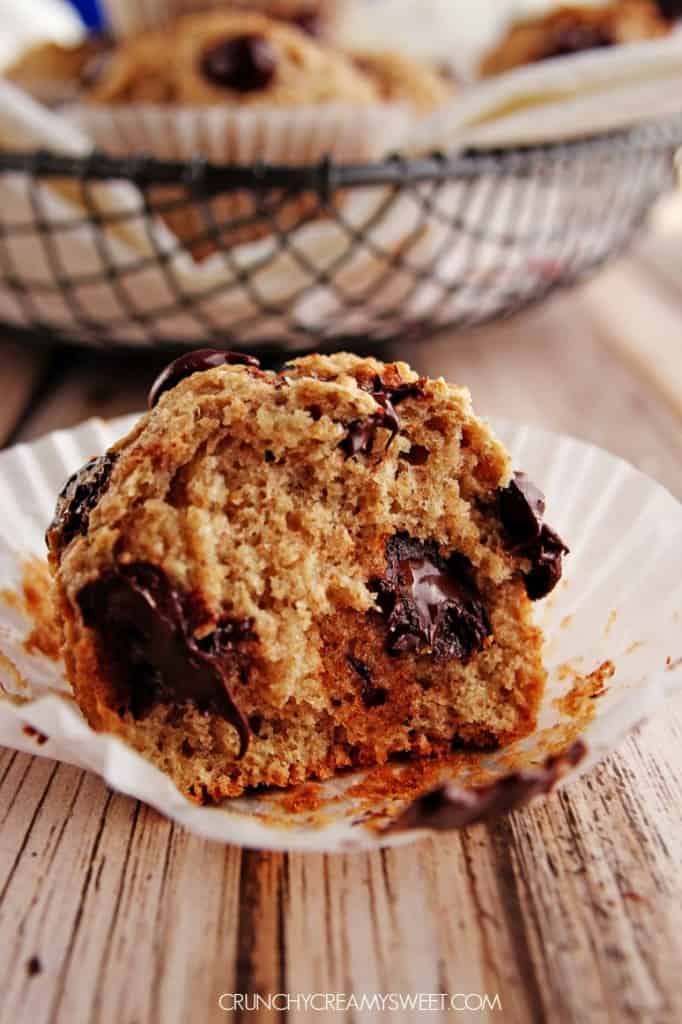 Absolutely delicious and healthy banana muffins with chocolate chips 682x1024 Healthy Banana Chocolate Chip Muffins