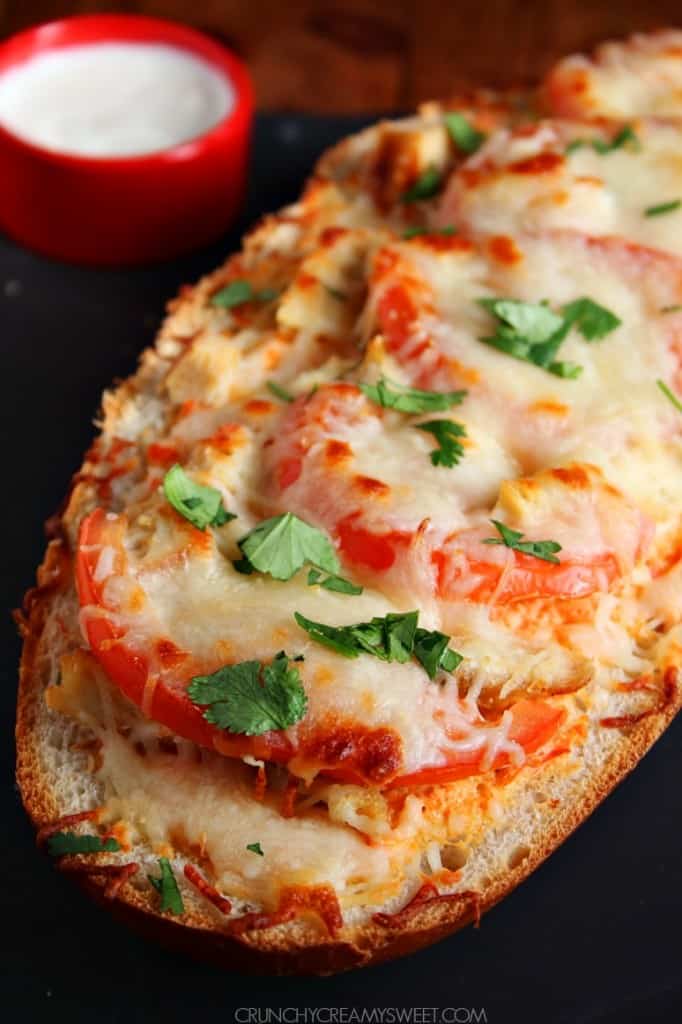 Italian Chicken Cheesy Bread from crunchycreamysweet.com