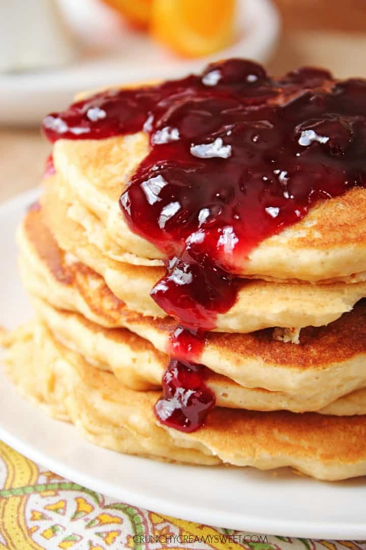 Absolutely fantastic peanut butter pancakes with a jelly topping