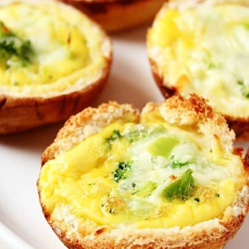 Broccoli and Cheese Mini quiches on a plate.