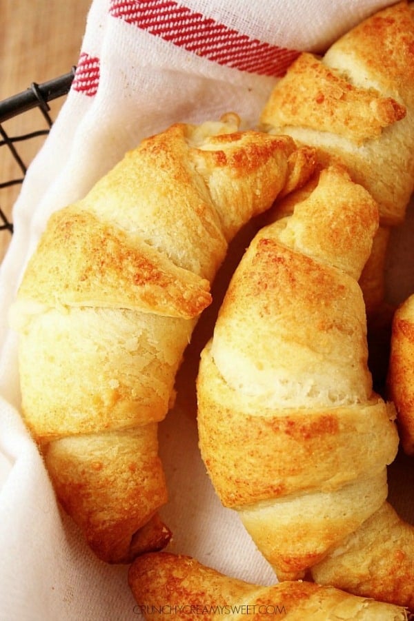 Cheesy Garlic Crescent rolls in a basket.