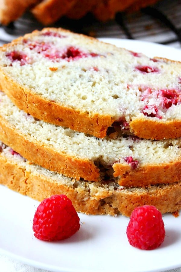 Lemon Raspberry Sweet Quick Bread - quick and easy sweet bread with fresh raspberries and a hint of lemon.