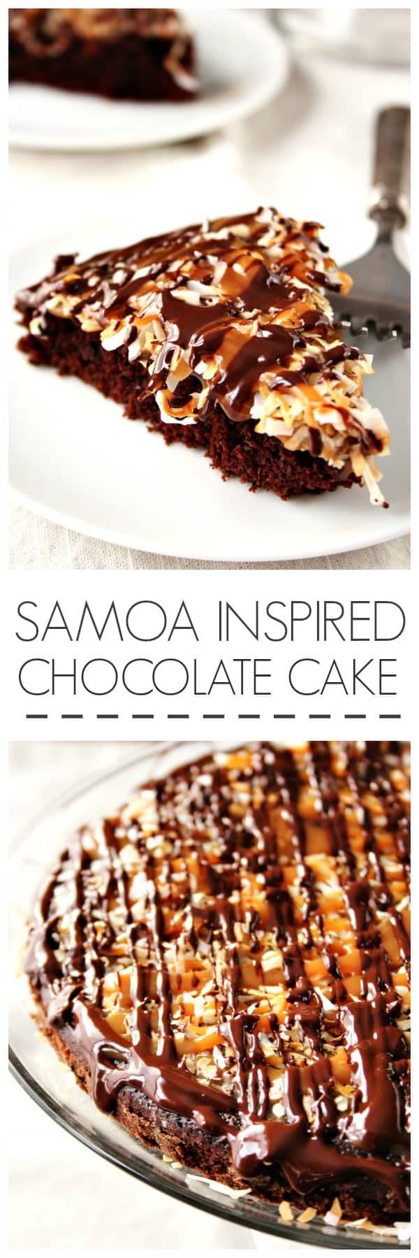 Samoa Cookie Inspired Chocolate Cake crunchycreamysweet.com