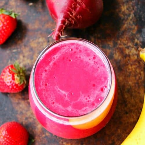 Beets and Berries Smoothie in a glass.