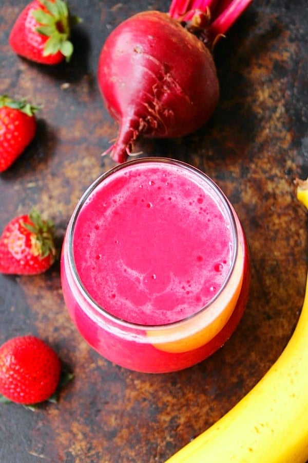 Beets and Berries Smoothie in a glass.