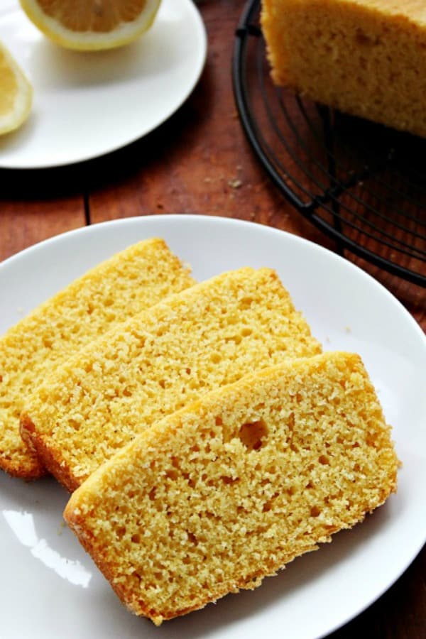 Sliced Lemon Cornbread on a plate.