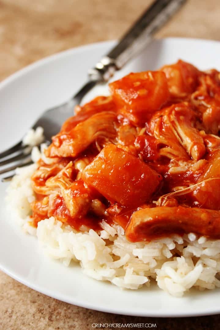 salsa chicken over rice on plate
