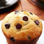 Bakery Style Chocolate Chip Muffin on a plate.