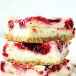 Stack of Lemon Raspberry Cheesecake Bars.