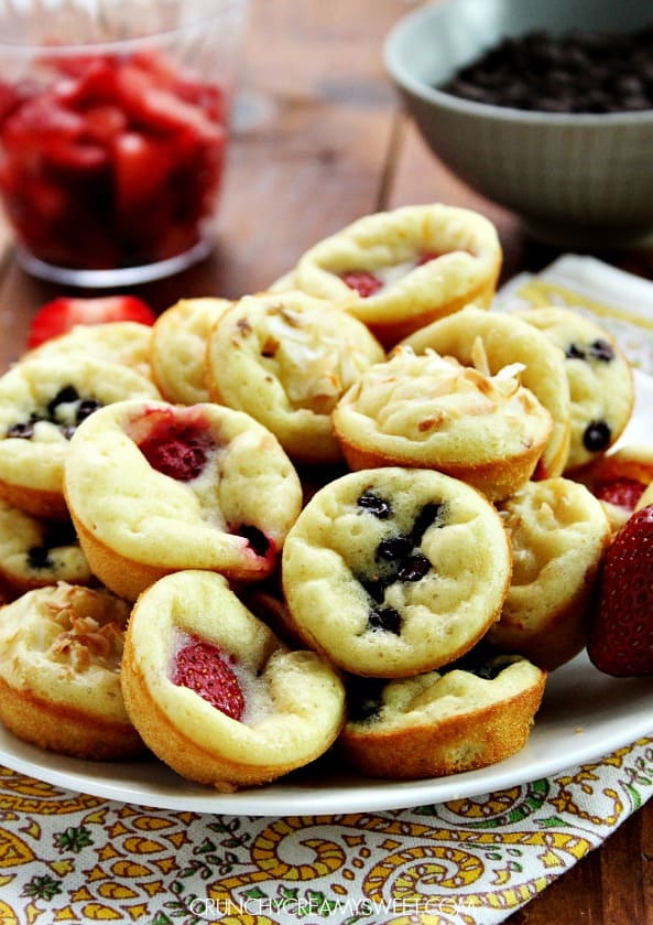 Mini Pancake Muffins fun grab and go muffins that taste just like pancakes Topped with fruit chunks or chocolate chips make for a perfect breakfast on the go Peanut Butter Jelly Pancakes Recipe Card