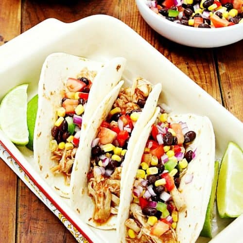 slow cooker chicken tacos A 500x500 Slow Cooker Chicken Tacos