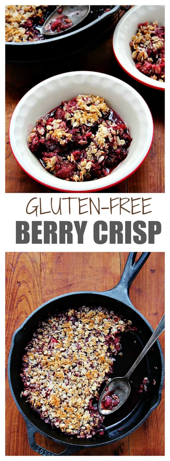 Gluten Free Berry Crisp super easy and delicious dessert baked in a skillet. The coconut oat topping is crazy good crunchycreamysweet.com  Gluten Free Berry Crisp