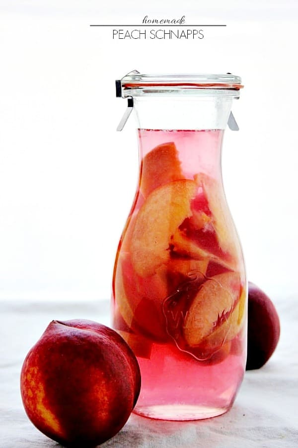 Peach Schnapps in a glass bottle.