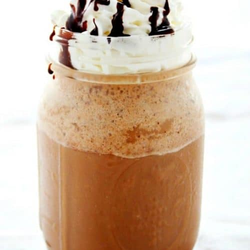 Homemade Mocha Frappuccino in a jar.