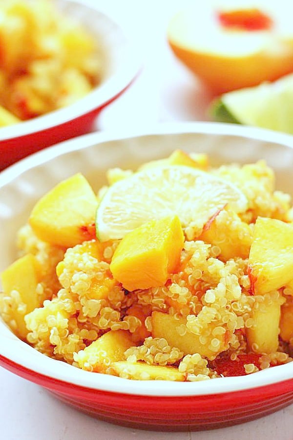 Mango Peach Quinoa Salad in a bowl.