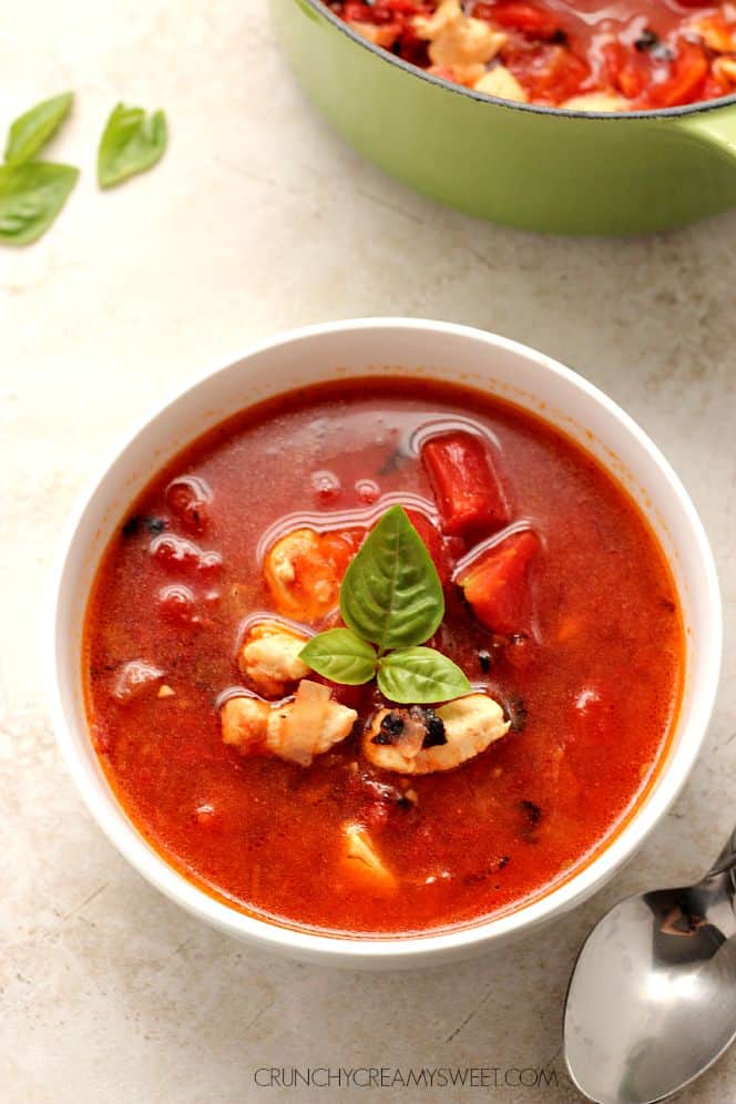 Chipotle chicken soup in a bowl.