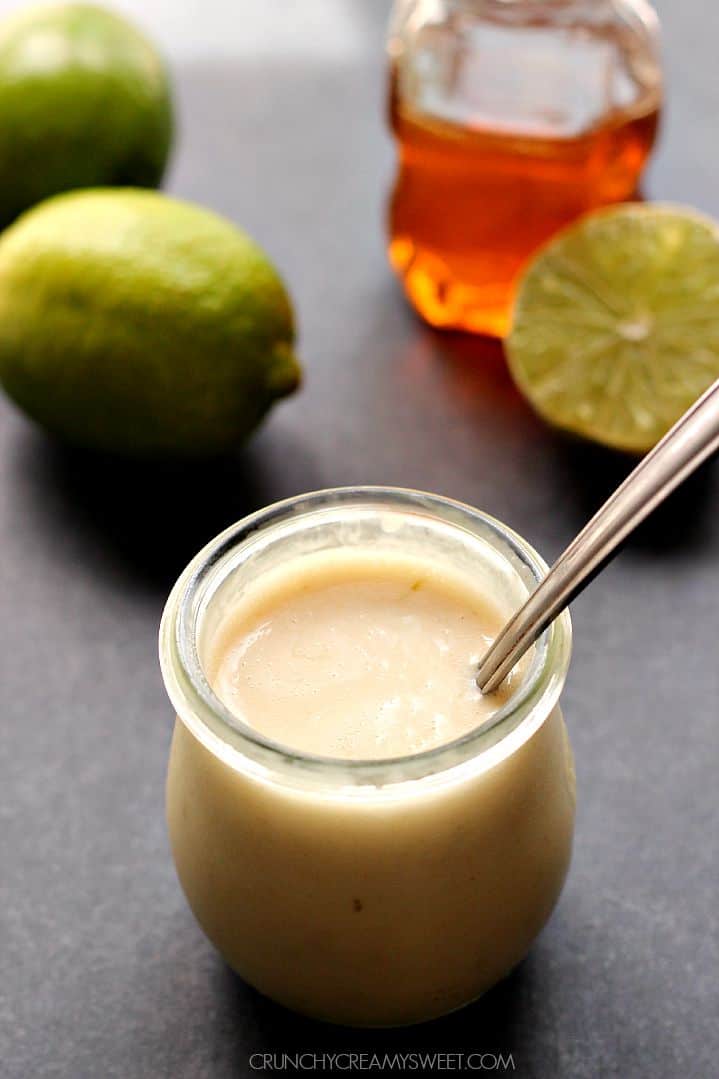 honey lime dressing in a small jar