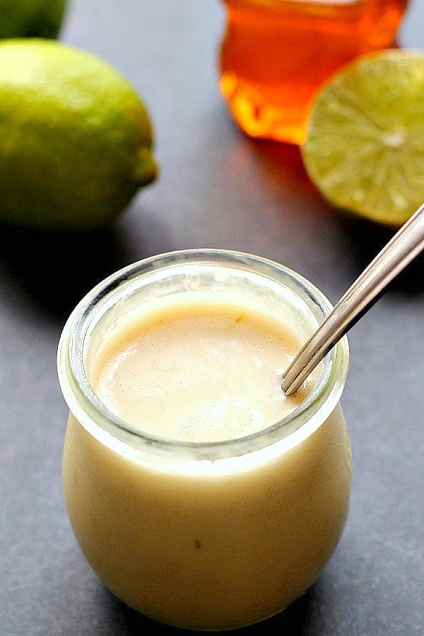 Honey Lime Dressing in a jar.