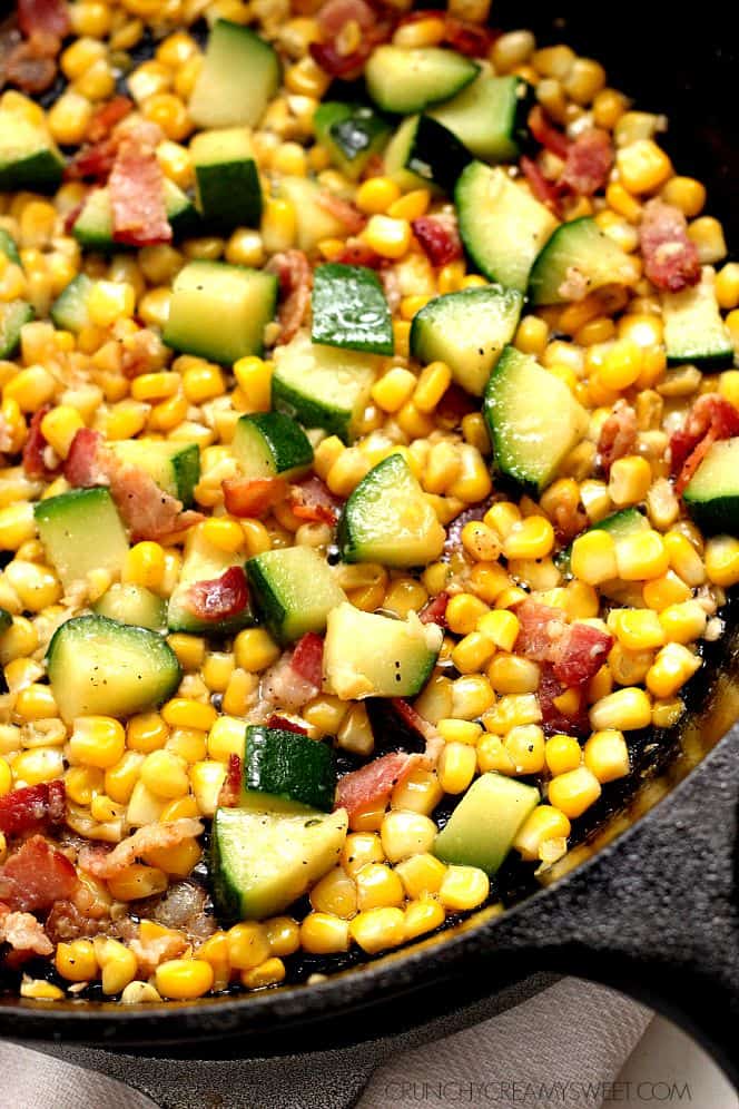 sauteed veggies and bacon Sweet Corn and Zucchini Pasta with Bacon (15 Minute Dinner)