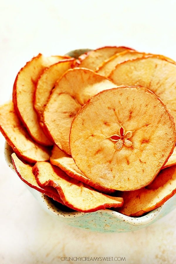 Apple chips in bowl.