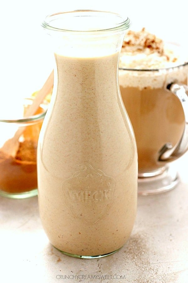 Pumpkin Spice Coffee creamer in a carafe.