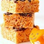 Pumpkin Spice Rice Krispies Treats stacked up.