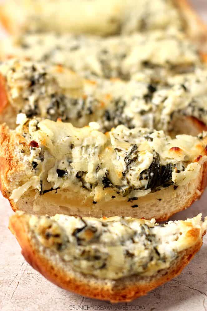 spinach artichoke dip cheesy bread 