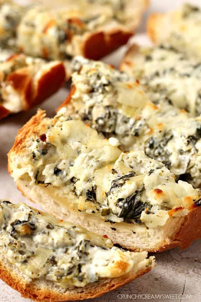 spinach artichoke dip cheesy bread