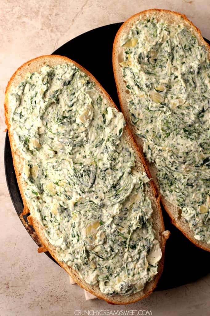 spinach artichoke dip cheesy bread 