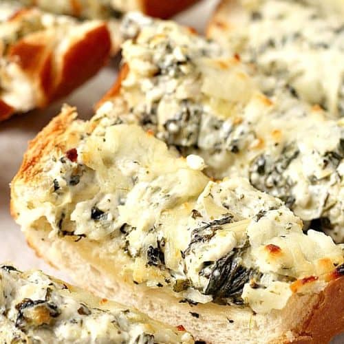 Sliced Spinach Artichoke Dip Cheesy Bread.