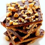 Graham Cracker Toffee Bark pieces stacked up.