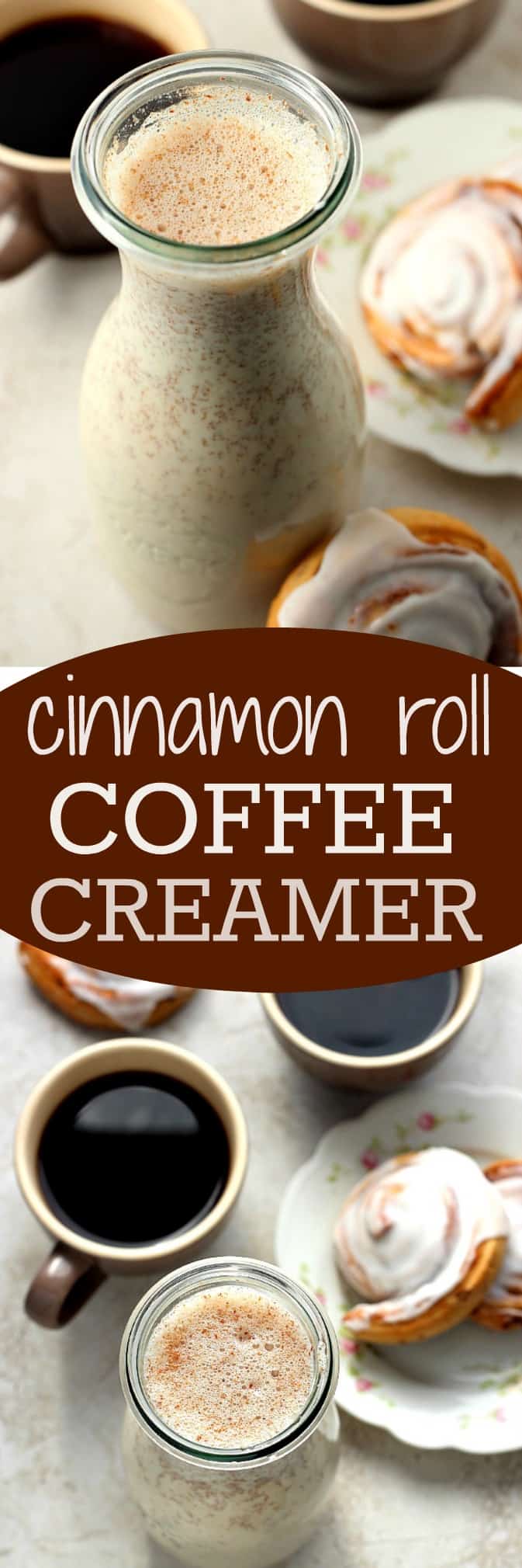 Photo collage for cinnamon roll coffee creamer recipe.