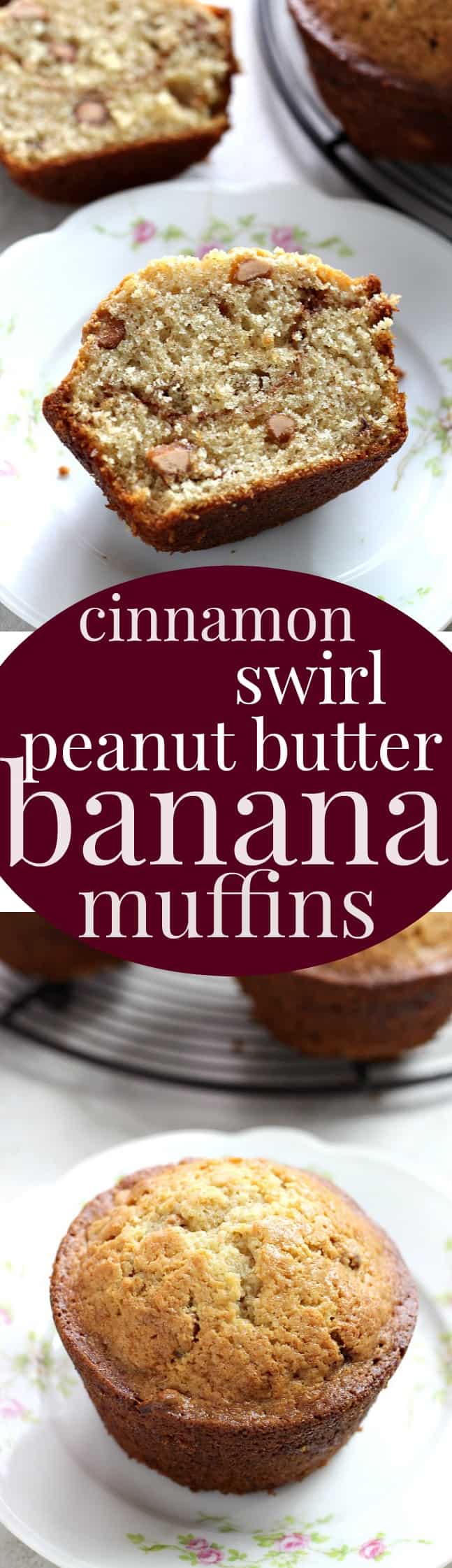 Cinnamon Swirl Peanut Butter Banana Muffins - soft and fluffy banana muffins with a surprise cinnamon swirl and peanut butter chips. 