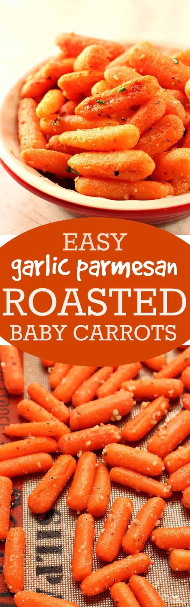 Easy Garlic Parmesan Roasted Baby Carrots - roasting carrots brings out their sweetness and rich flavor! Adding garlic, Parmesan and oregano makes them irresistible! 