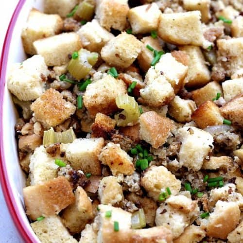 Slow Cooker Sausage in a casserole dish.