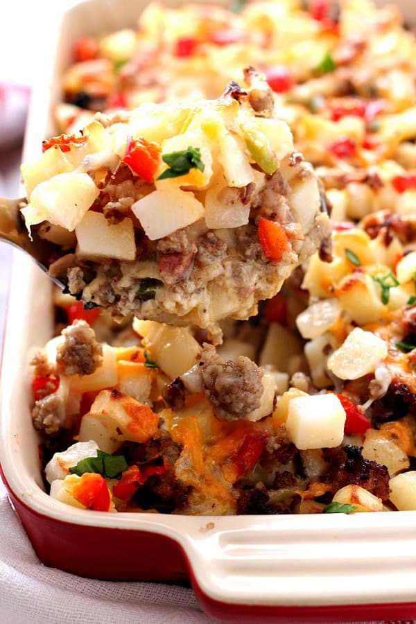 Perfect Breakfast Casserole in a baking dish.