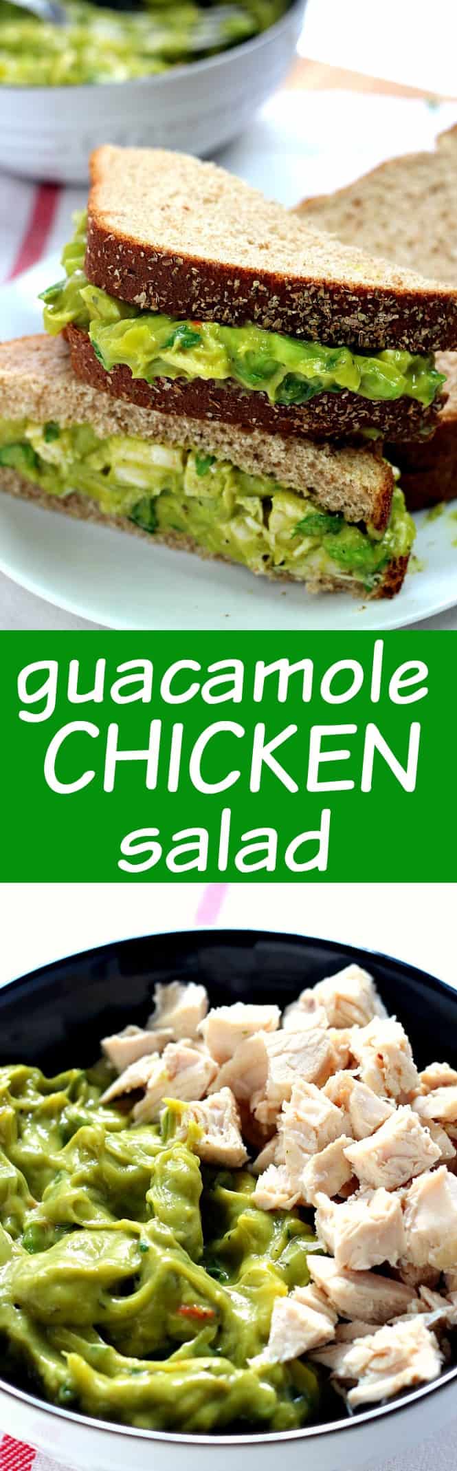 Guacamole Chicken Salad Recipe - quick and healthy lunch idea for the busy week days! This chicken guacamole salad has a little bit of kick and it's super satisfying! 