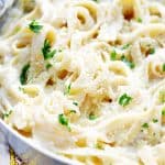 Skinny Fettuccine Alfredo in a pan.