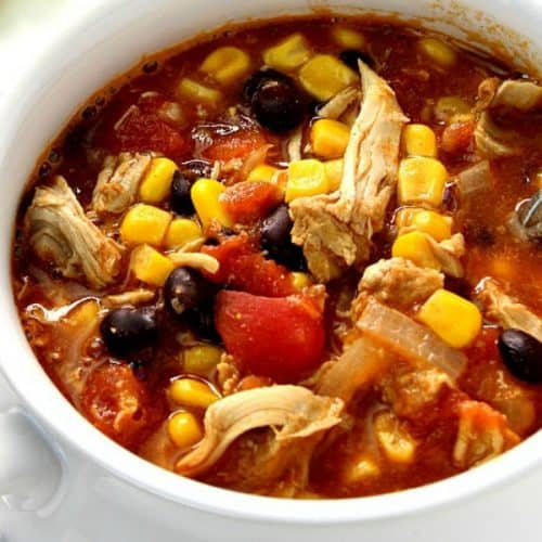 Enchilada Chicken Soup in a bowl.