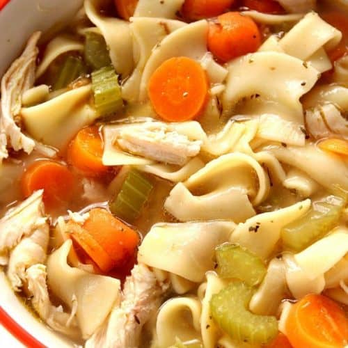 Homemade Chicken Noodle Soup in a soup bowl.