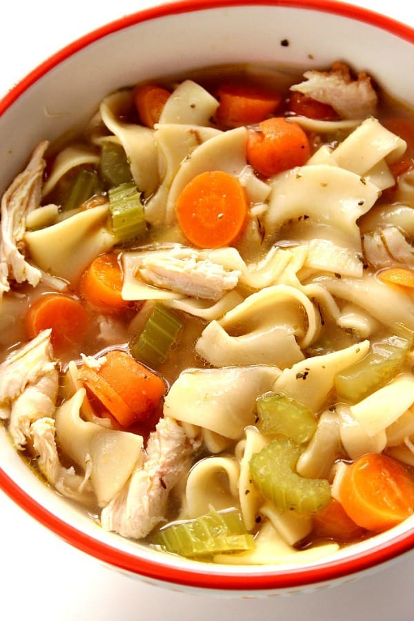 Homemade Chicken Noodle Soup in a soup bowl.