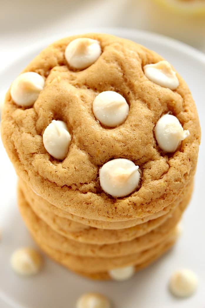 Lemon White Chocolate Chip Cookies Recipe - soft and chewy cookies with lemon zest and white chocolate. Sweet and tangy and so easy to make! 