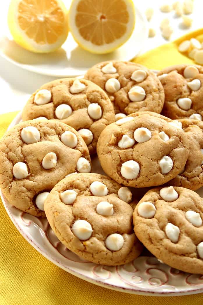 Lemon White Chocolate Chip Cookies Recipe - soft and chewy cookies with lemon zest and white chocolate. Sweet and tangy and so easy to make! 
